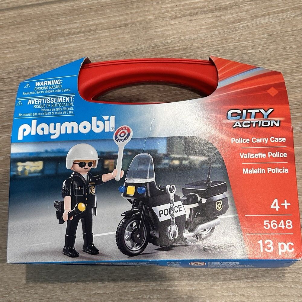 NEW Playmobil 5648 Traffic City Action Police Motorcycle Carry Case 13pc
